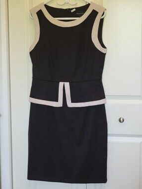Connected Apparel Black Sheath Dress with Cream Trim